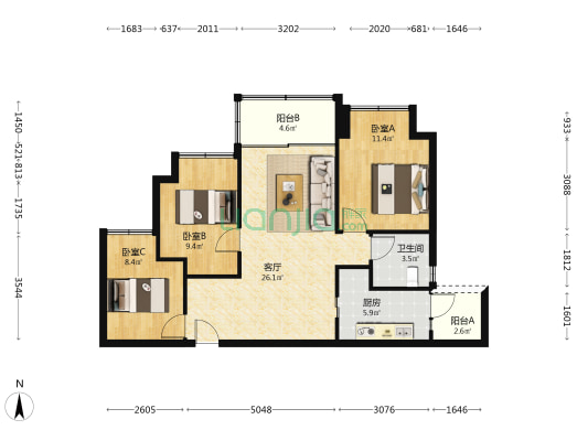保利拾光年 3室1厅1卫 85平方