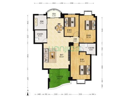 亿力琴园 3室1厅2卫 133平方