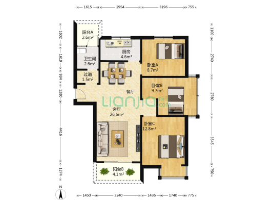 西湖颐城 3室1厅1卫 99平方