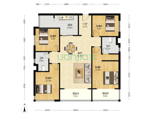 德商花都天骄城 4室1厅2卫 136平方