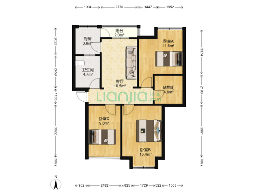 嘉盛锦绣兰庭 3室1厅1卫 71平方
