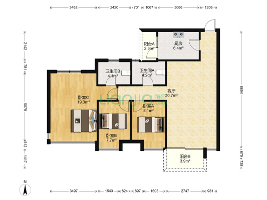 御景花园 3室1厅2卫 104平方