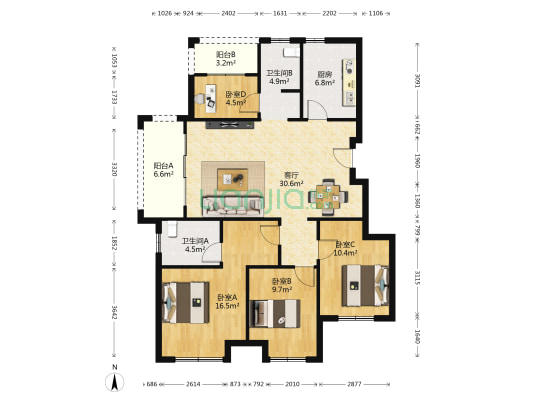 金辉白马云著 4室1厅2卫 116平方