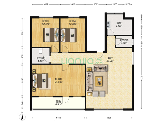 求索西路434号 3室1厅2卫 143平方