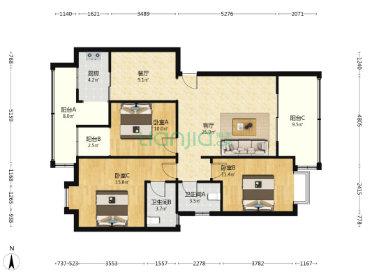 建设小区A区3区 3室2厅2卫 111平方