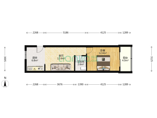 娑婆新村 1室1厅1卫 48平方