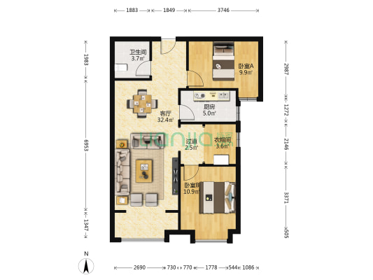 保利·堂悦 2室1厅1卫 97平方