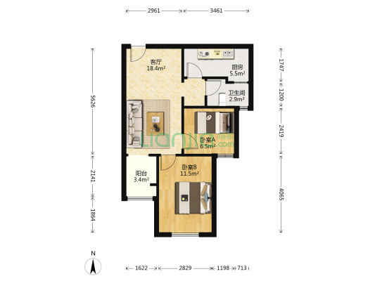 美联时光里一期 2室1厅1卫 63平方