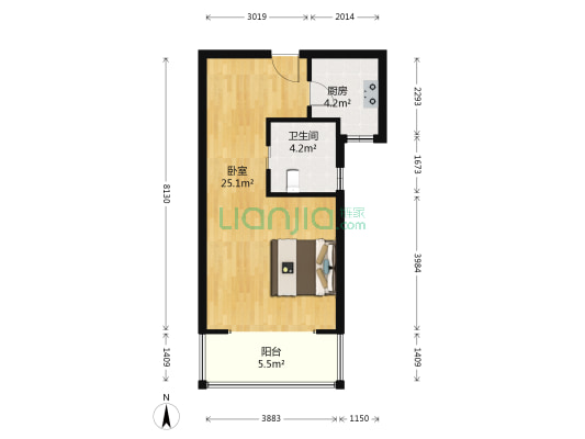 菁英汇 1室0厅1卫 45平方