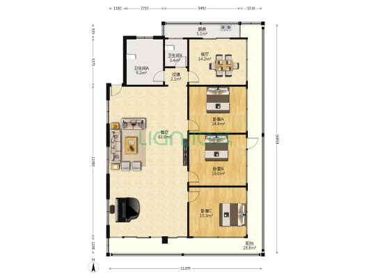 农行七里河支行家属院 3室2厅2卫 120平方