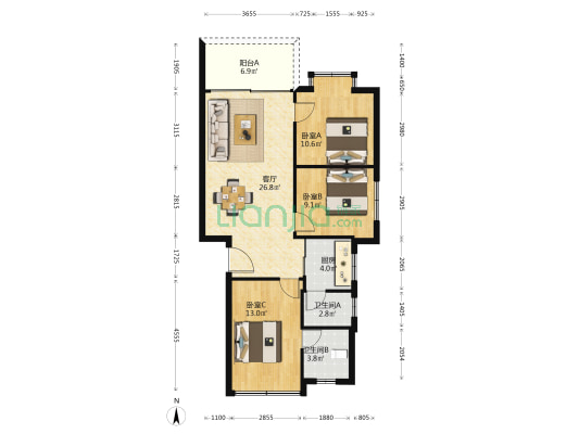 逸鸣居 3室1厅2卫 83平方