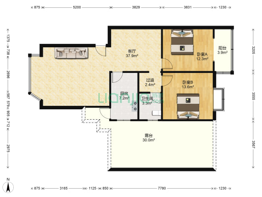滨河苑(政府北路) 2室1厅1卫 94平方