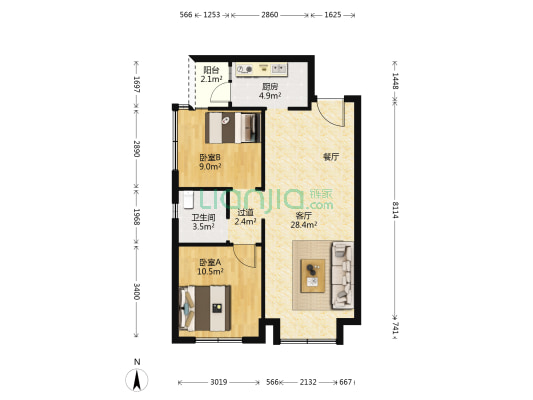复地天府湾 2室1厅1卫 74平方