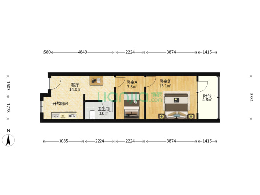 丁家桥89号 2室1厅1卫 51平方