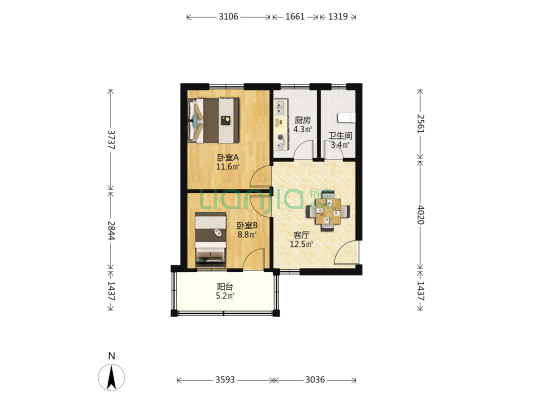 绿梅社区 2室1厅1卫 55平方