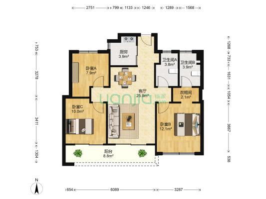 中城汇MIDTOWN 3室1厅2卫 97平方