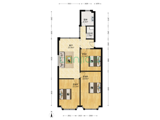 经荣巷2号 3室1厅1卫 74平方