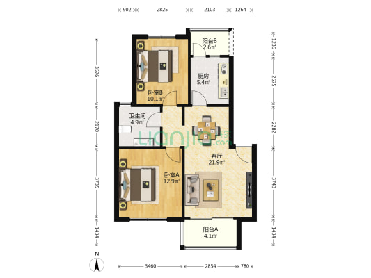 景江苑E区 2室1厅1卫 73平方