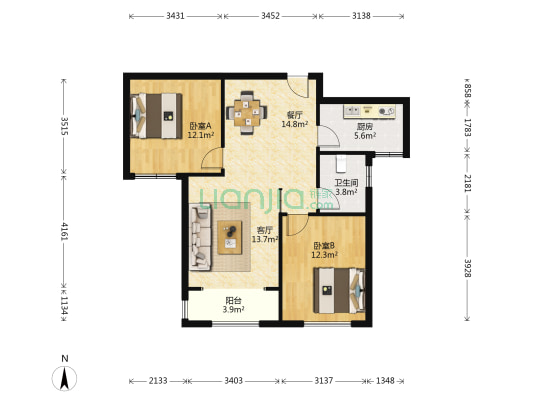 贤德苑住宅楼 2室2厅1卫 98平方