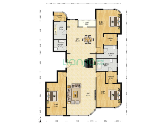 明秀庄园一期 3室2厅3卫 193平方