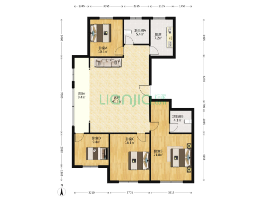 虞河公馆 4室1厅2卫 168平方