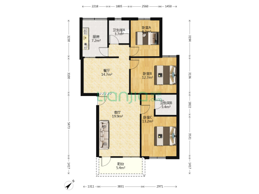 永乐楼 3室2厅2卫 98平方