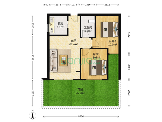 玲珑郡 2室1厅1卫 63平方
