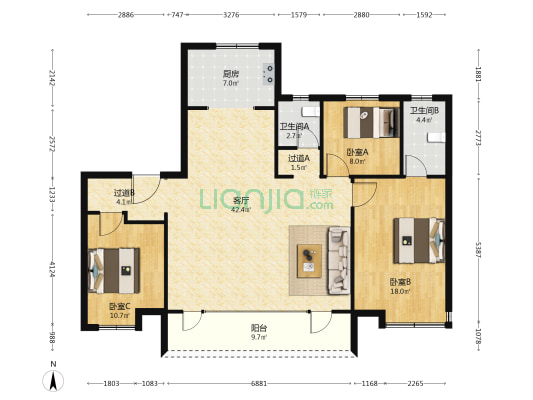 众成新华生活城 3室1厅2卫 141平方