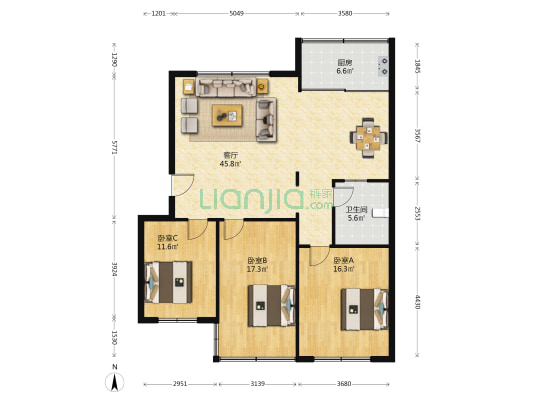 龙海社区 3室1厅1卫 121平方