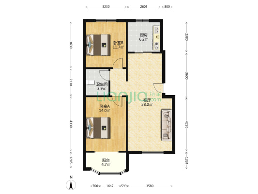 金品时代  南北通透两居室  业主诚意出售-户型图