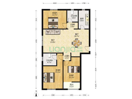 开元国际 3室2厅2卫 138平方