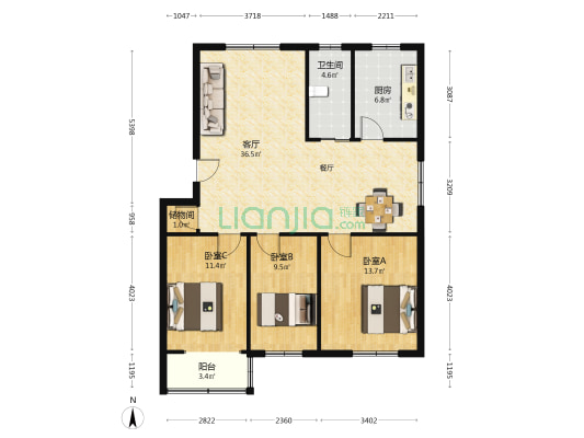 汪塘东区 3室1厅1卫 102平方