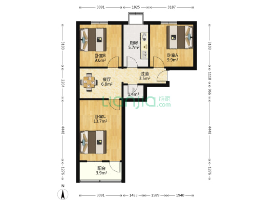 物资公司宿舍 3室1厅1卫 70平方