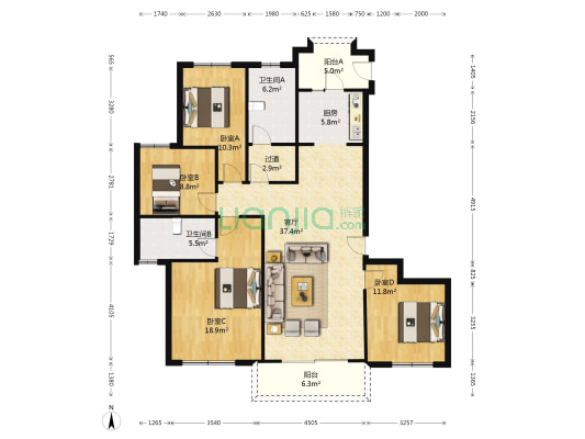红泰小区 4室1厅2卫 155平方