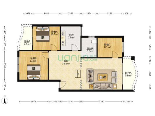 颐泰苑 3室1厅1卫 110平方