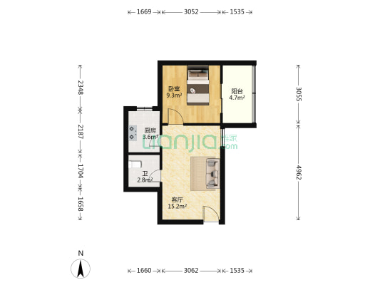 人民路 1室1厅1卫 43平方