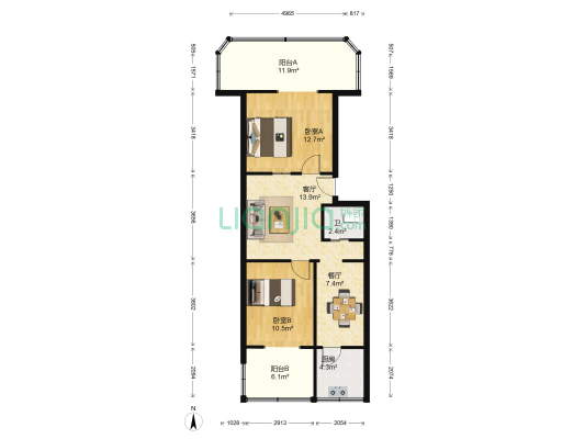 西安木材厂家属院 2室2厅1卫 64平方