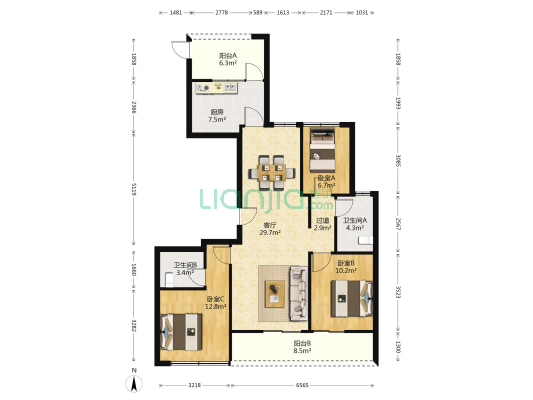 秦忆荣府北区 3室1厅2卫 123平方