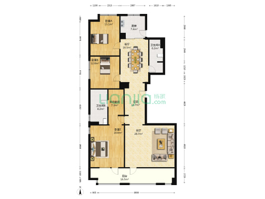 当代·中锐万国府ΜΟΜΛ 4室2厅2卫 205平方