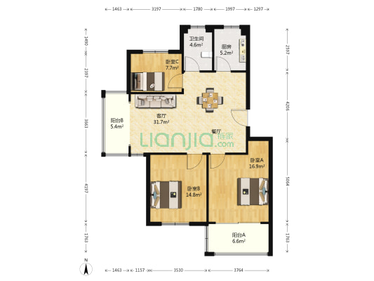 君悦华城 3室1厅1卫 112平方