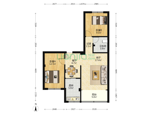 市政家属院 2室2厅1卫 80平方
