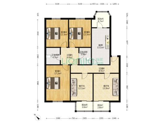 丽麓园小区 3室2厅2卫 144平方