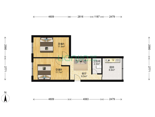 电业小区(振兴市) 2室1厅1卫 55平方