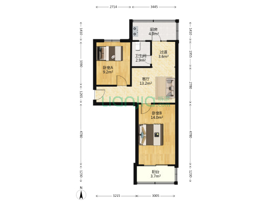 面粉一厂宿舍 2室1厅1卫 61平方
