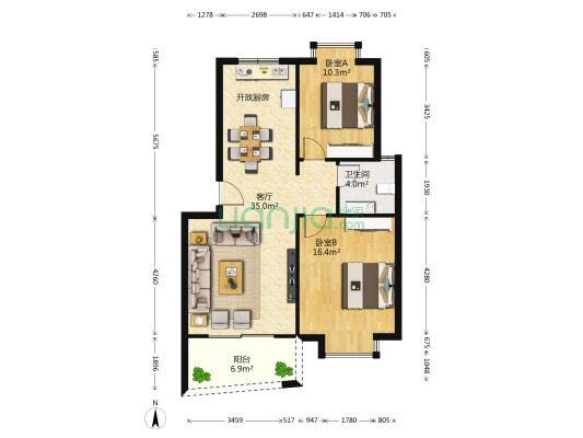 锦园小区 2室1厅1卫 84平方