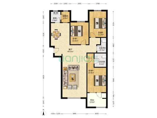 十二院城 3室1厅2卫 152平方