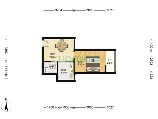 华丰大厦 1室1厅1卫 44平方
