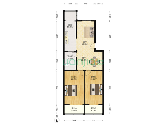 嵩山南路161号 2室2厅1卫 98平方