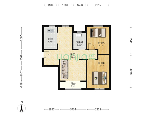 泓瑞园 2室1厅1卫 92平方