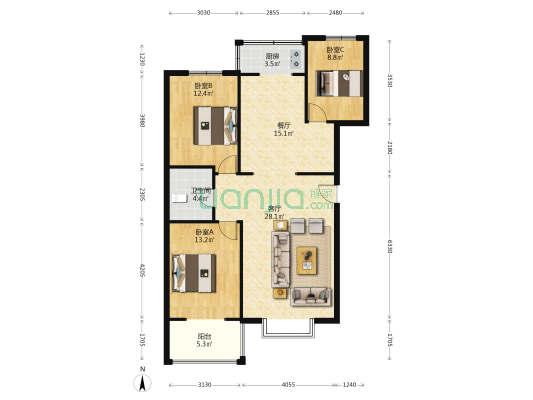电梯洋房，一梯两户，公摊小，满五年税费少-户型图